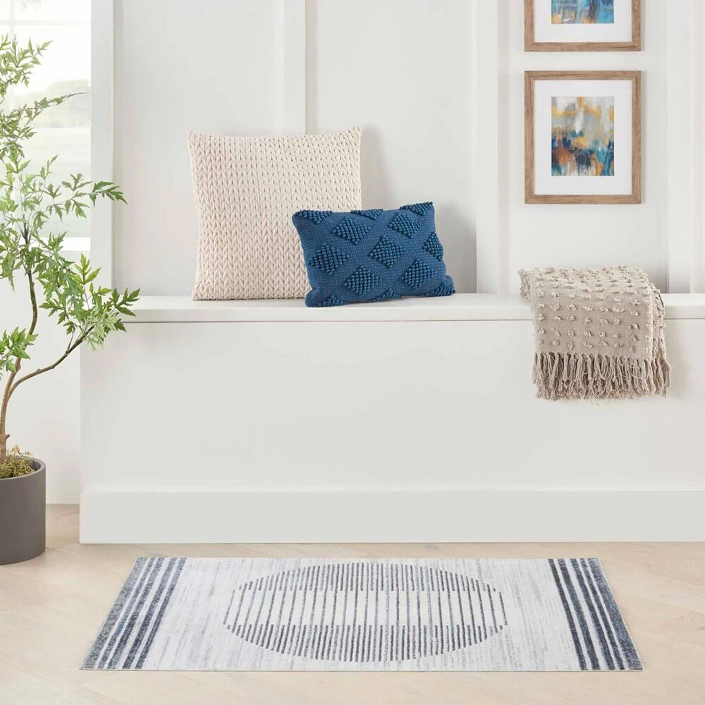 Nourison Astra Machine Washable ASW05 2&#39;2&quot; x 4&#39; Ivory and Blue Area Rug, , large