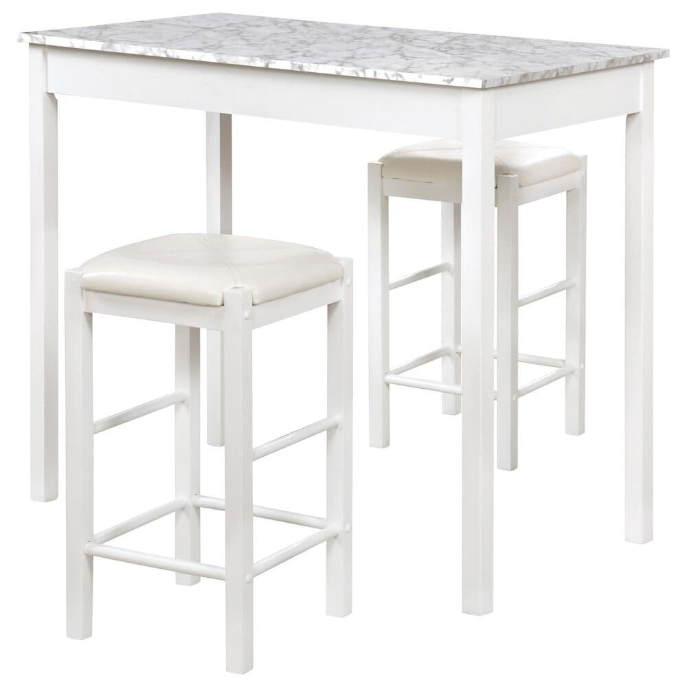 Linon Home Decor Lancer Tavern 3-Piece Counter Set with Faux Marble Top in Crisp White, , large