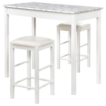Linon Home Decor Lancer Tavern 3-Piece Counter Set with Faux Marble Top in Crisp White, , large