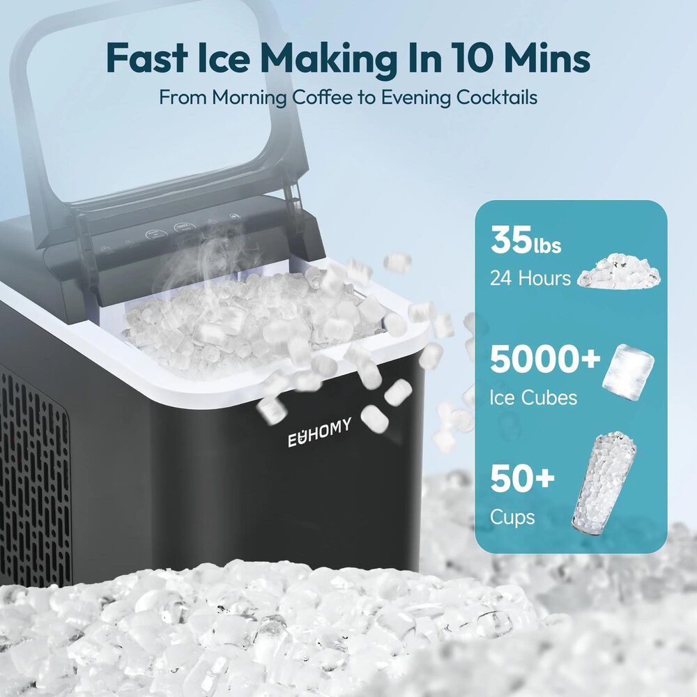 Euhomy 35 Lbs Portable Nugget Ice Maker with Auto-Cleaning in Black, , large