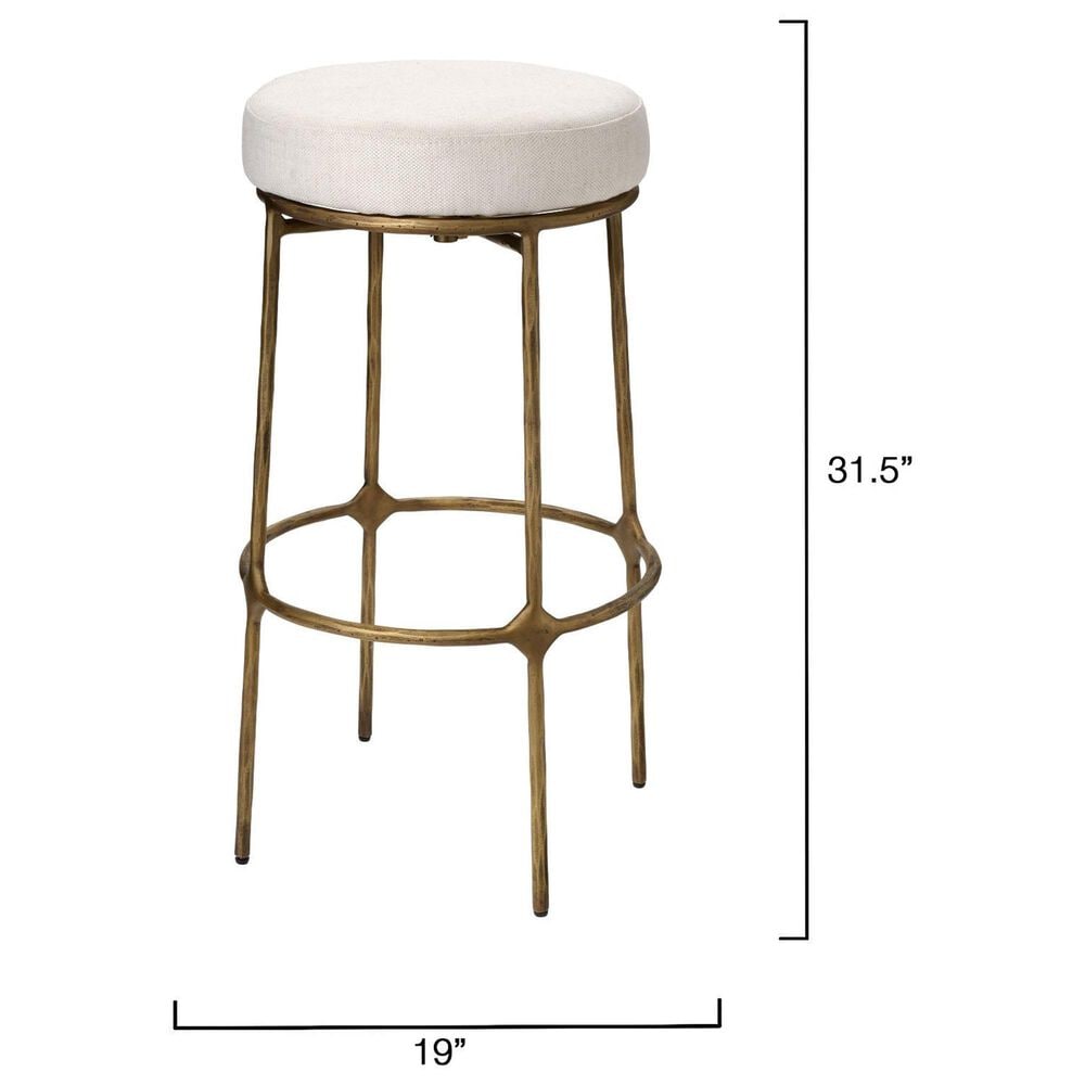 Jamie Young Ashbourne Bar Stool with Ivory Upholstery in Antique Brass, , large