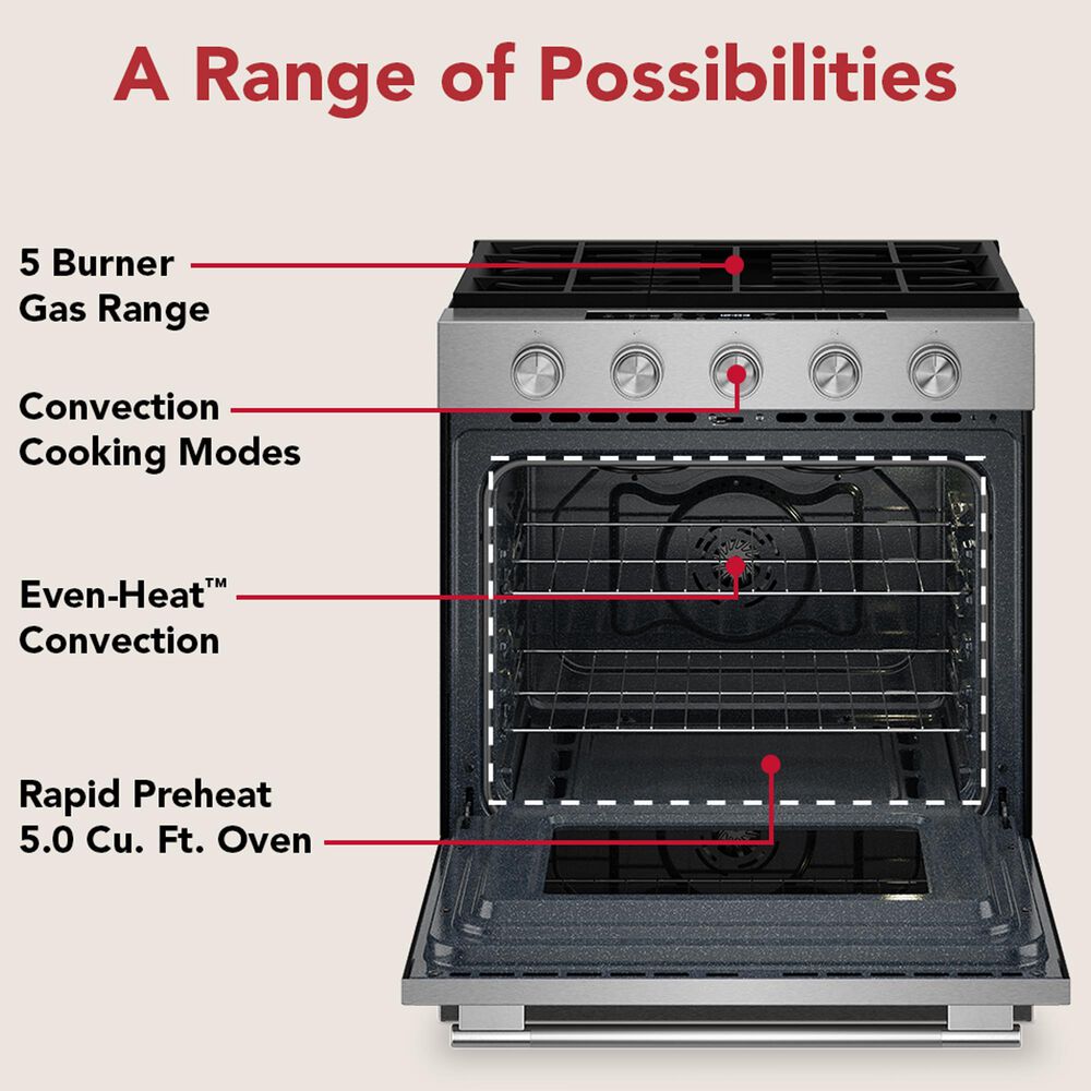 KitchenAid 30" Smart Slide-in Gas Range in PrintShield Stainless Steel, , large
