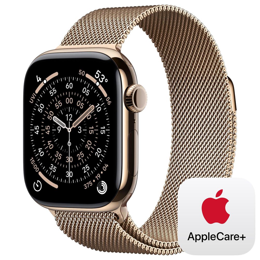 Apple Watch Series 11 (GPS+Cellular) 42mm Titanium Case with Milanese Loop in Gold and 2-Year AppleCare+, , large