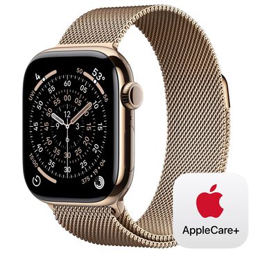 Apple Watch Series 11 (GPS+Cellular) 42mm Titanium Case with Milanese Loop in Gold and 2-Year AppleCare+, , large