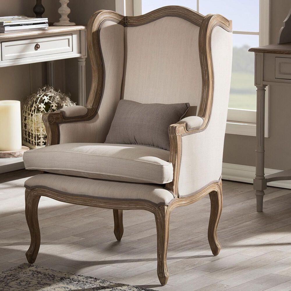 Baxton Studio Oreille Arm Chair in Beige, , large