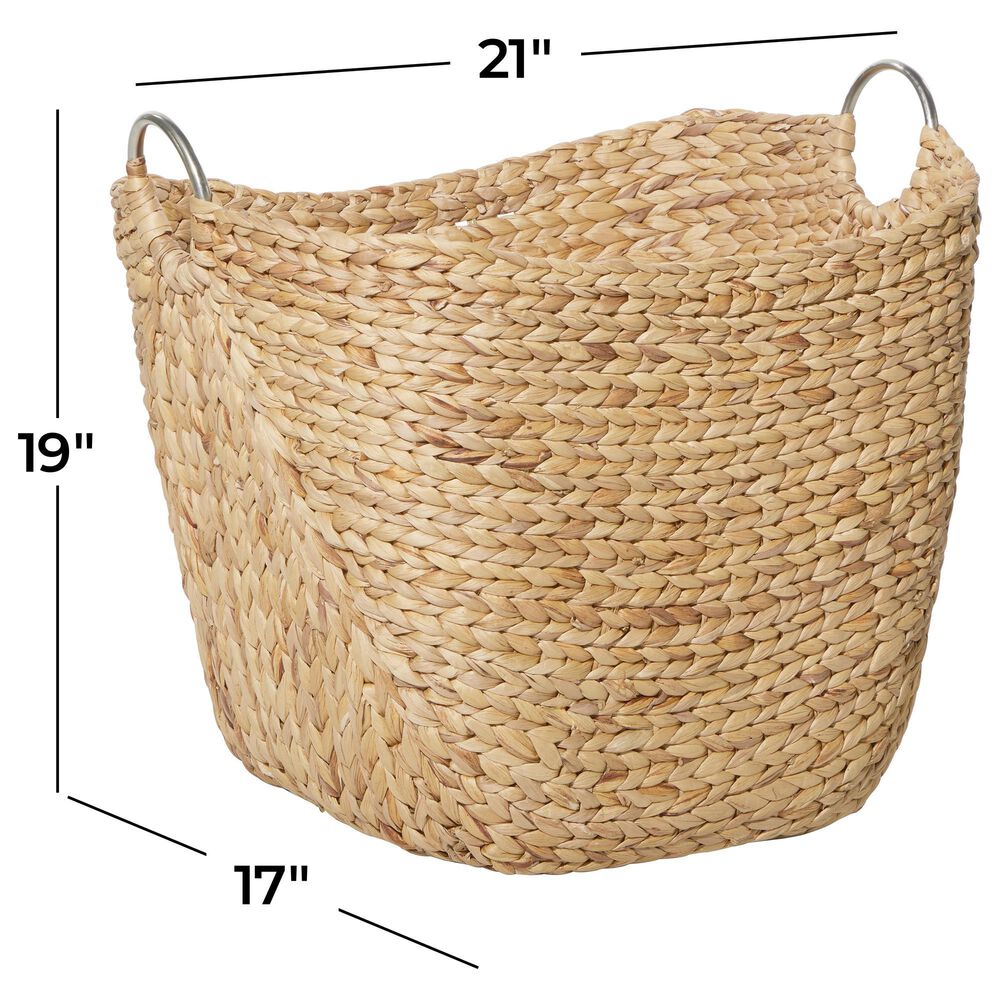 Maple and Jade Large Woven Storage Basket with Ring Metal Handles in Brown, , large