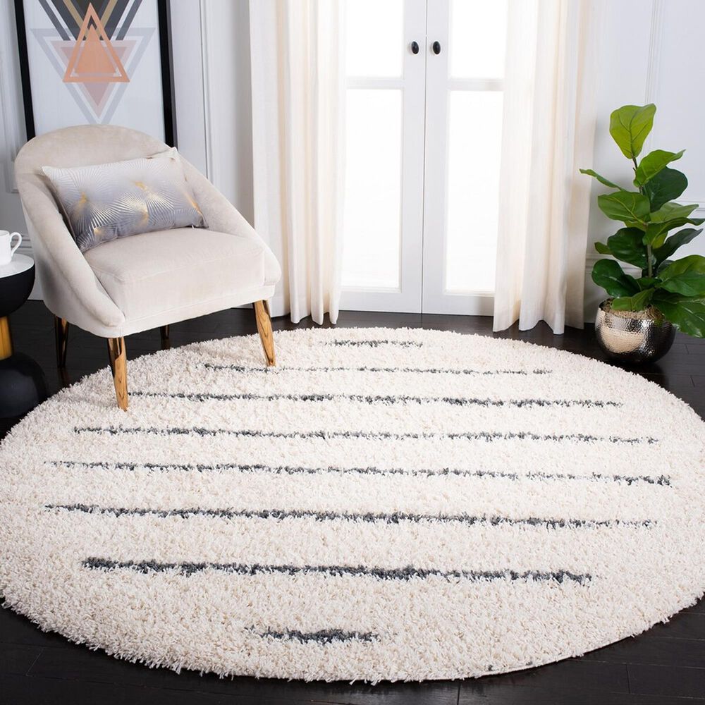 Safavieh Venus Shag VNS604B 6&#39;7&quot; Round Ivory and Dark Grey Area Rug, , large