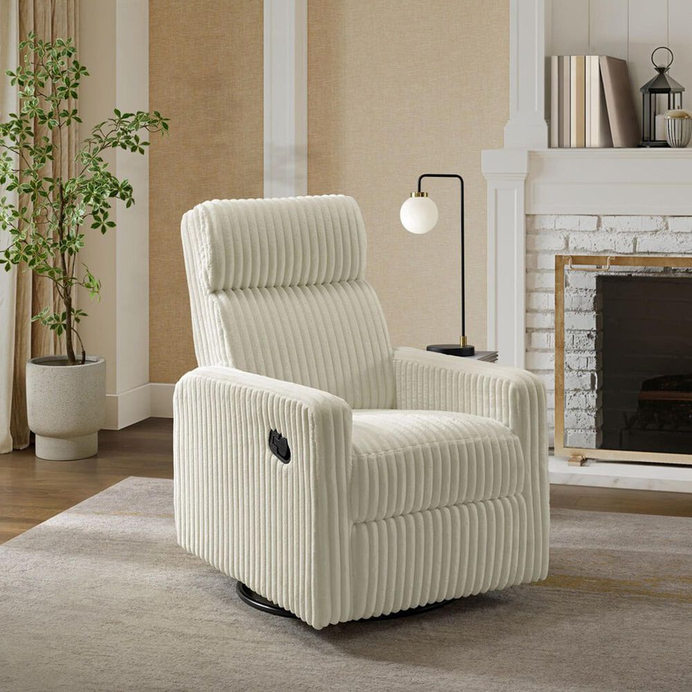 Oxford Baby Layton Swivel Glider Recliner in Corduroy Pearl White, , large
