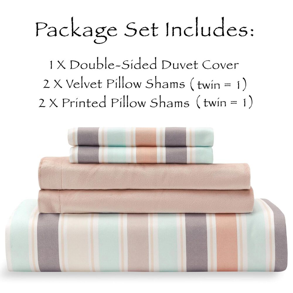 5-Piece Queen Duvet Set in Pastel Stripe Pink, , large