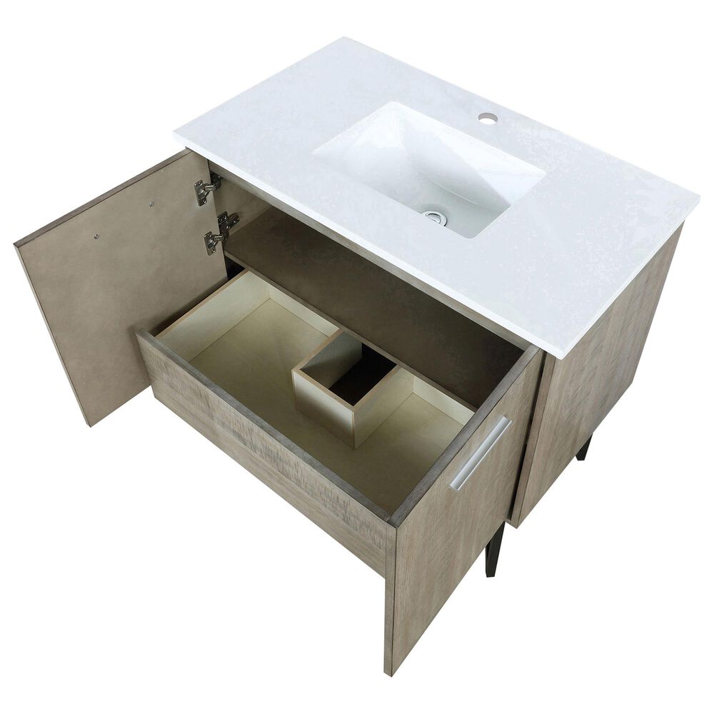 Lexora Home Lancy 36&quot; Single Bathroom Vanity in Rustic Acacia with 2 cm White Cultured Marble Top and Rectangular Sink, , large