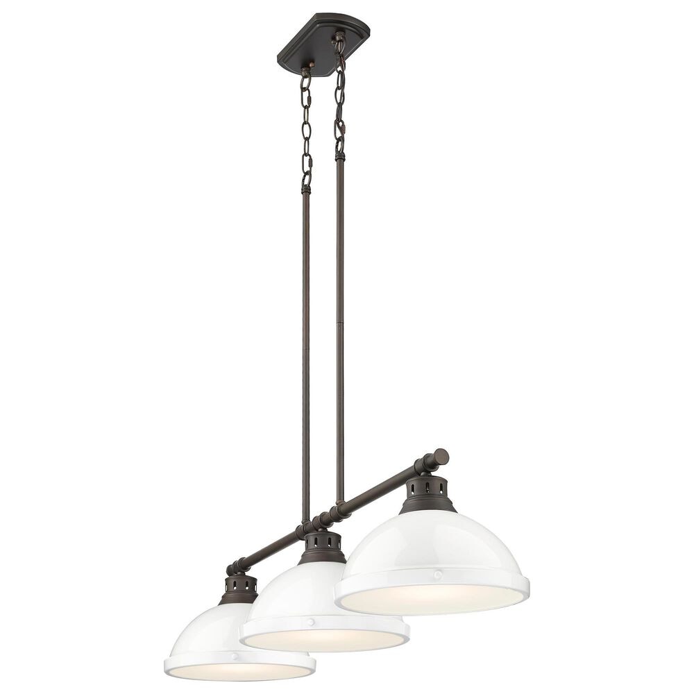 Golden Lighting Duncan 3-Light Pendant with White Shade in Rubbed Bronze, , large