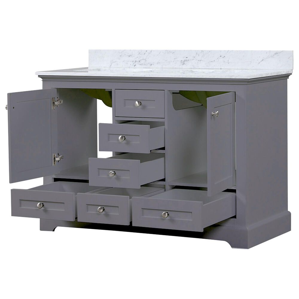 Lexora Home Dukes 48&quot; Double Bathroom Vanity in Dark Grey with 2 cm White Carrara Marble Top and Rectangular Sinks, , large