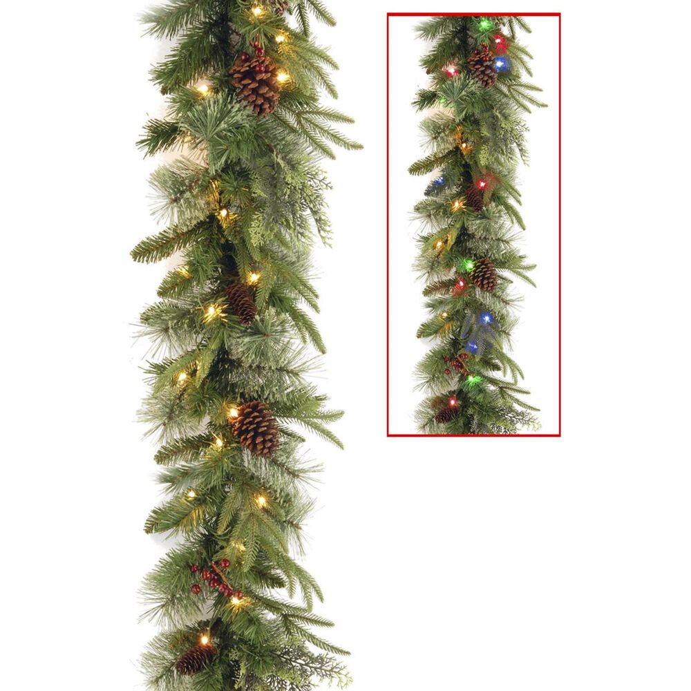 National Tree 9" Colonial Garland with Battery Operated Dual Color LED Lights, , large