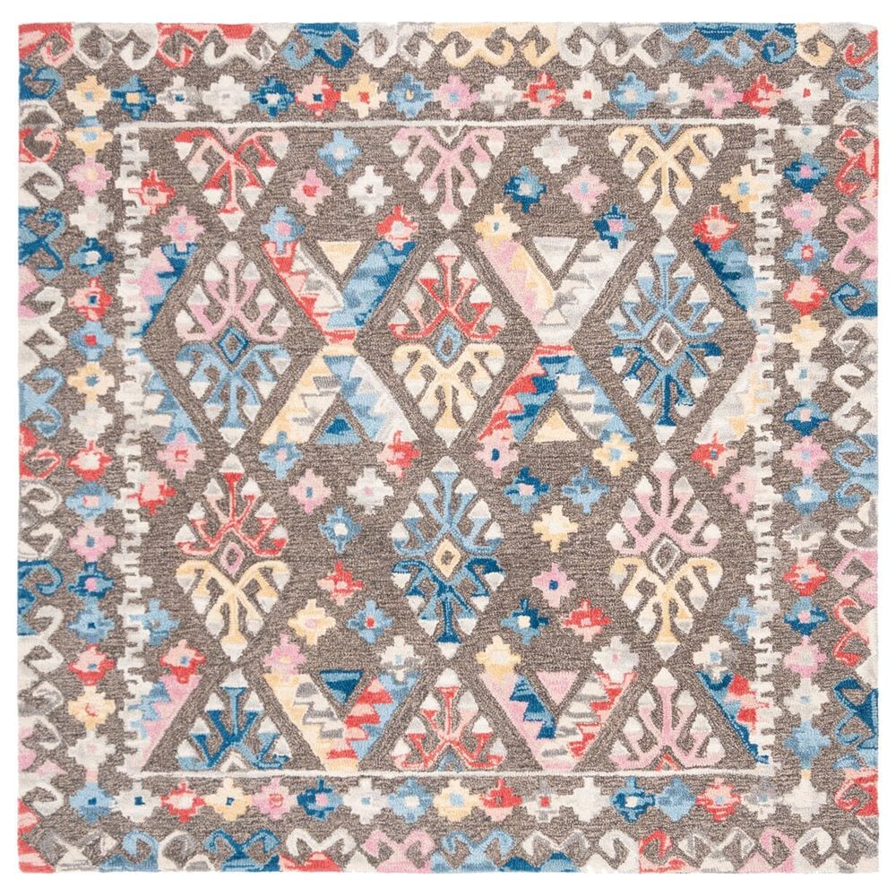 Safavieh Micro-Loop MLP351F 5" Square Gray and Blue Area Rug, , large