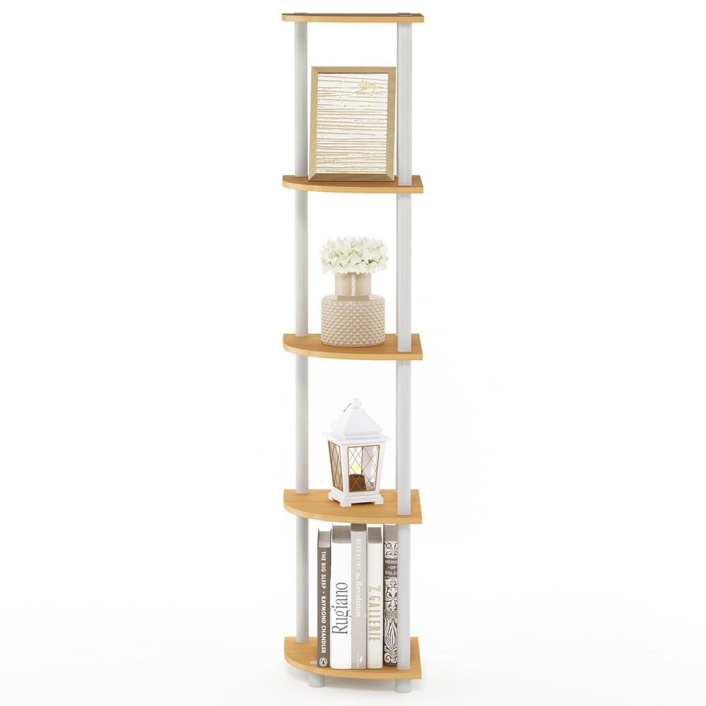 HOMLUX 5-Tier Modern Tall Corner Open Bookshelf in Beech and White, , large