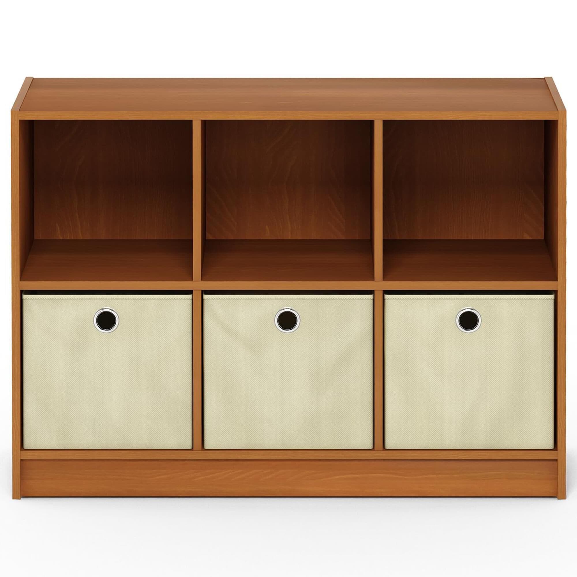 HOMLUX 6-Cube Bookshelf Bookcase with Storage Bins in Light Cherry