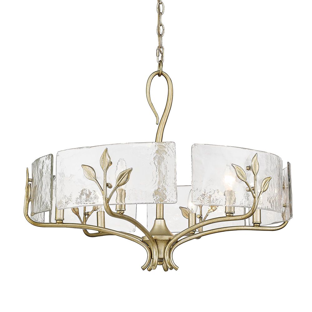 Golden Lighting Calla 6-Light Wide Chandelier with Hammered Water Glass Shade in White Gold, , large