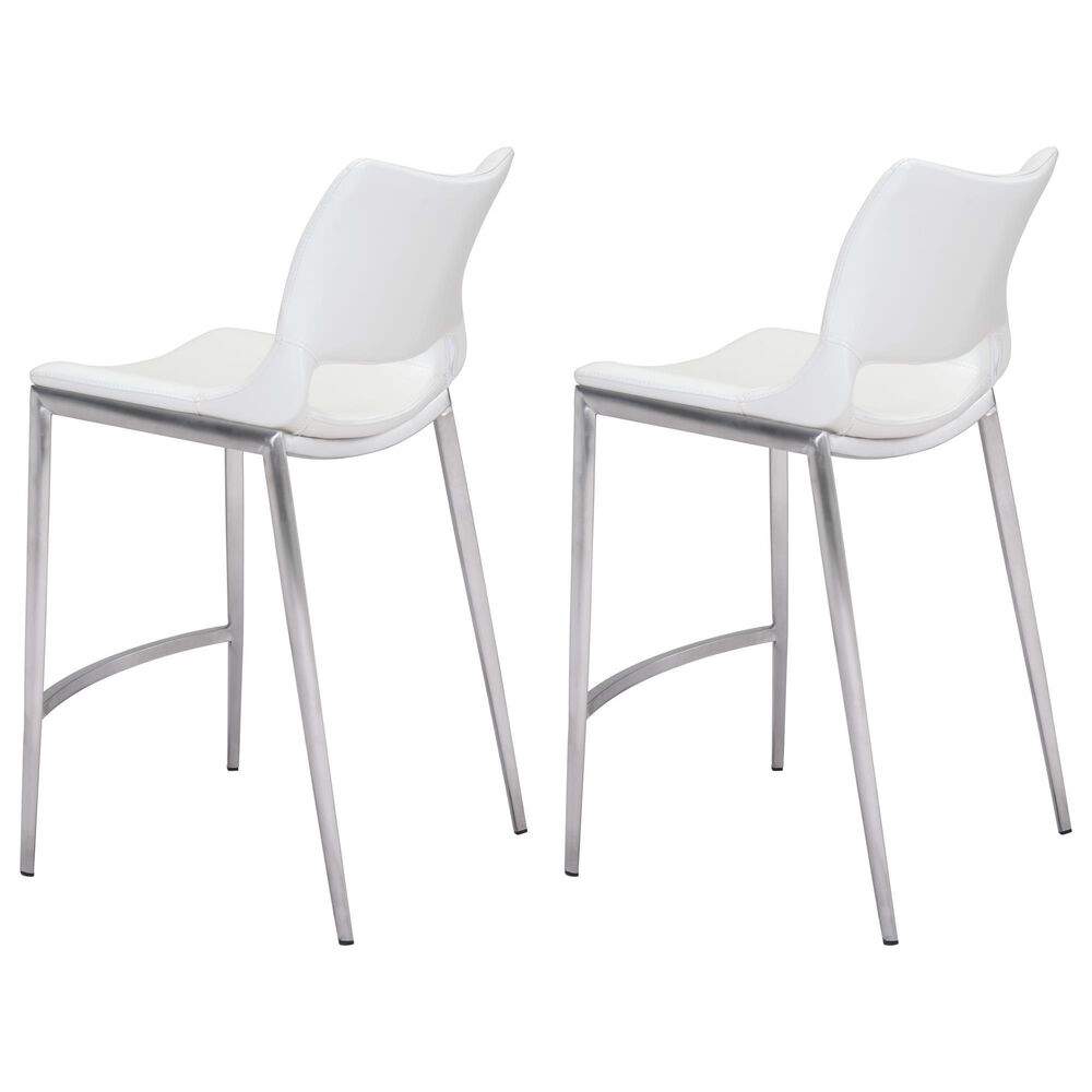 Zuo Modern Ace Counter Chair in White/Silver &#40;Set of 2&#41;, , large