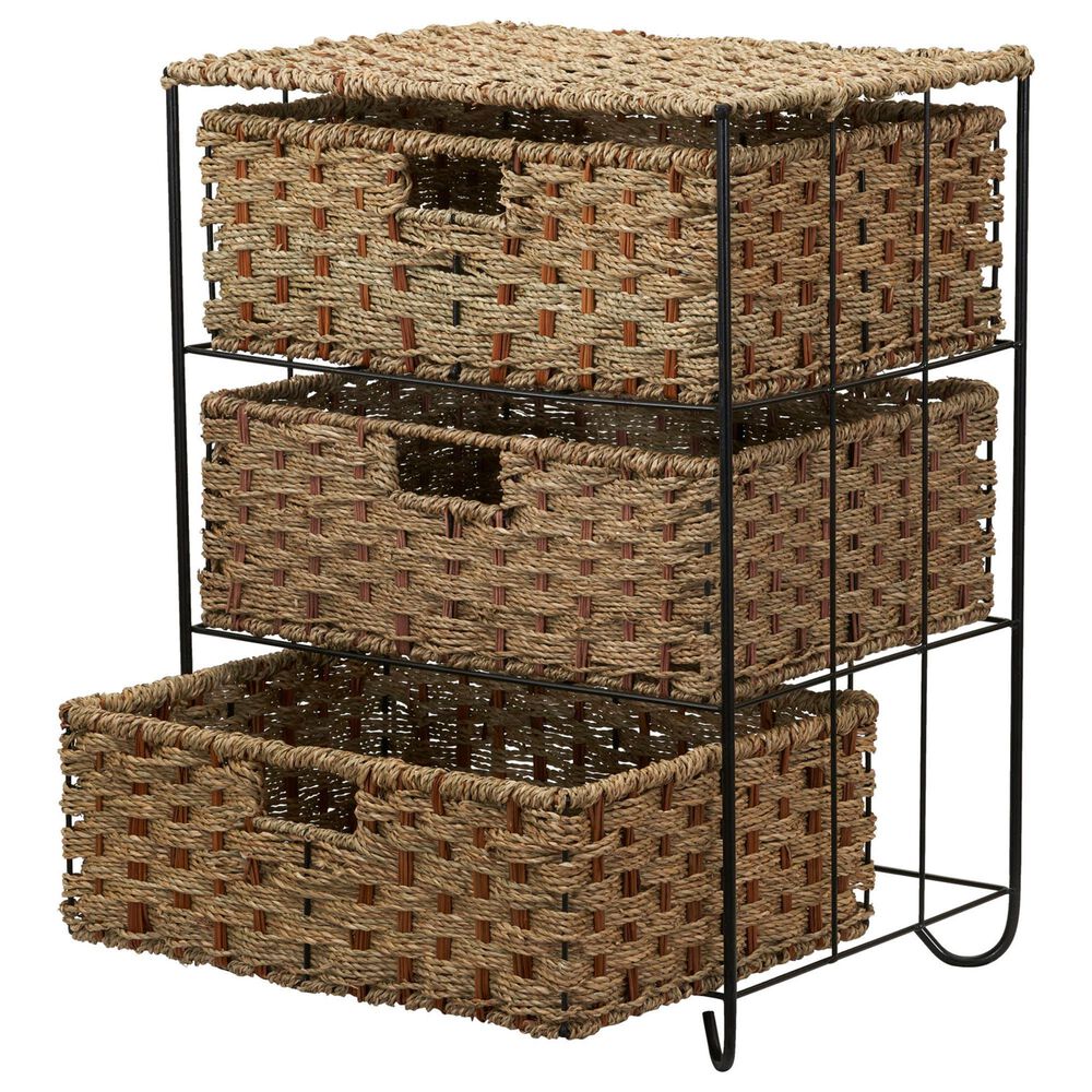 Household Essentials 3-Drawer Wicker Storage Chest in Brown, , large