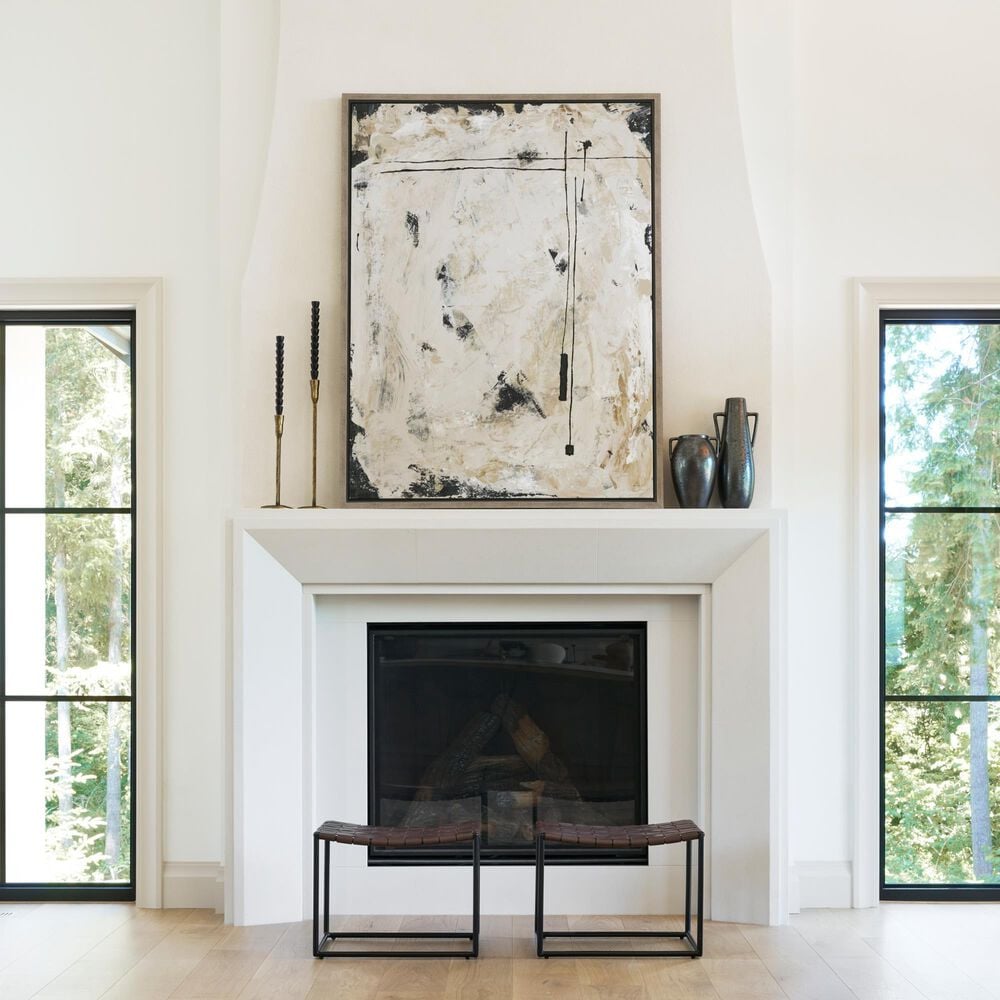 Mercana Clarissa Stool with Brown Leather Woven Seat in Black, , large