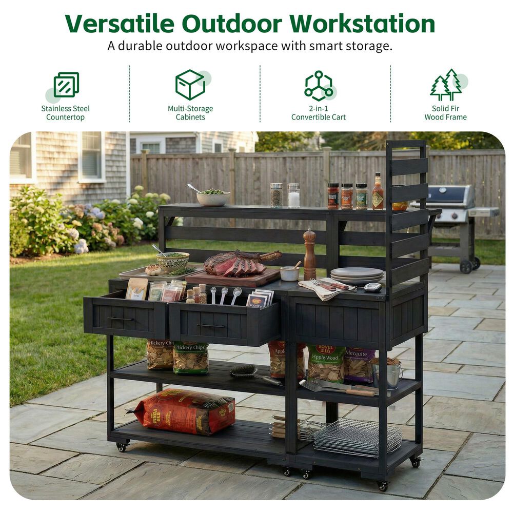 HOMLUX 62.3'' Outdoor Kitchen Island in Black, , large