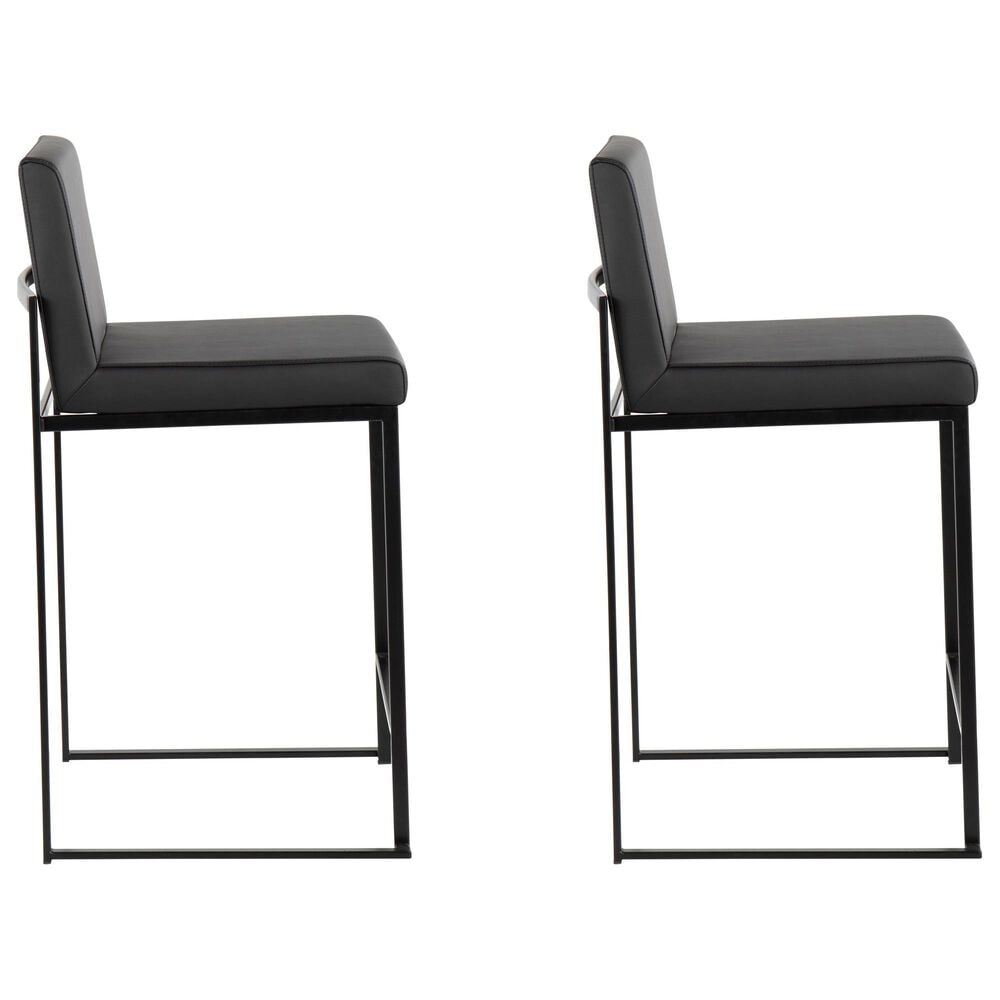 Lumisource Fuji Stackable Counter Stool with Black Faux Leather Cushion in Black &#40;Set of 2&#41;, , large