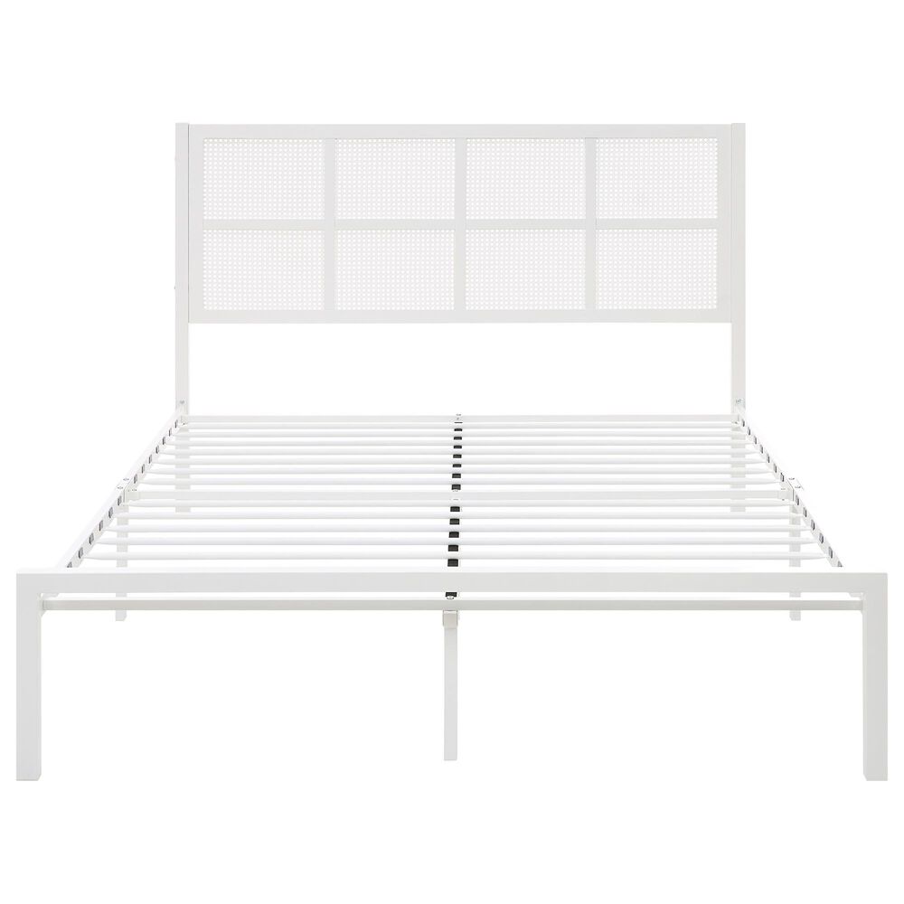 Hearth and Haven Eastern King Platform Bed with Faux Cane Panel Headboard in White, , large