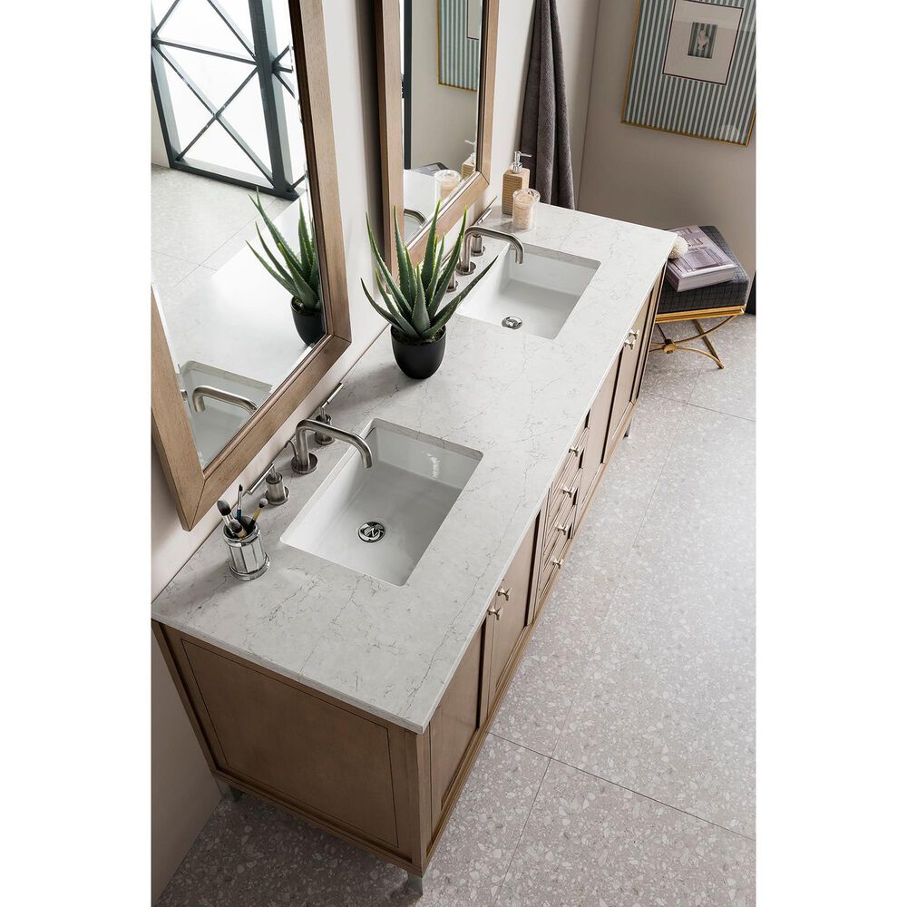 James Martin Vanities Chicago 72&quot; Double Bathroom Vanity in Whitewashed Walnut with 3 cm Eternal Jasmine Pearl Quartz Top and Rectangular Sinks, , large