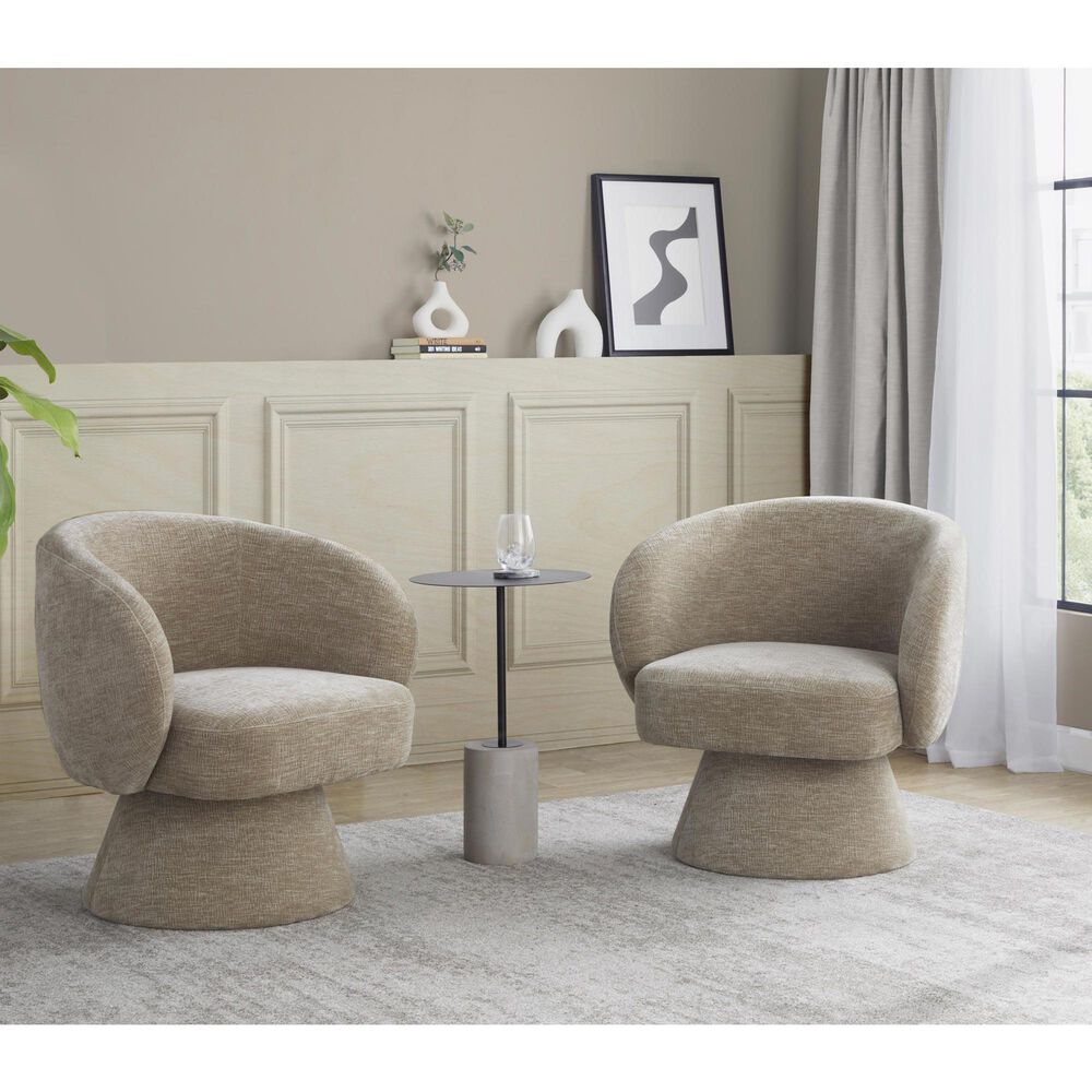 LumiSource Fran Swivel Accent Chair in Light Brown, , large