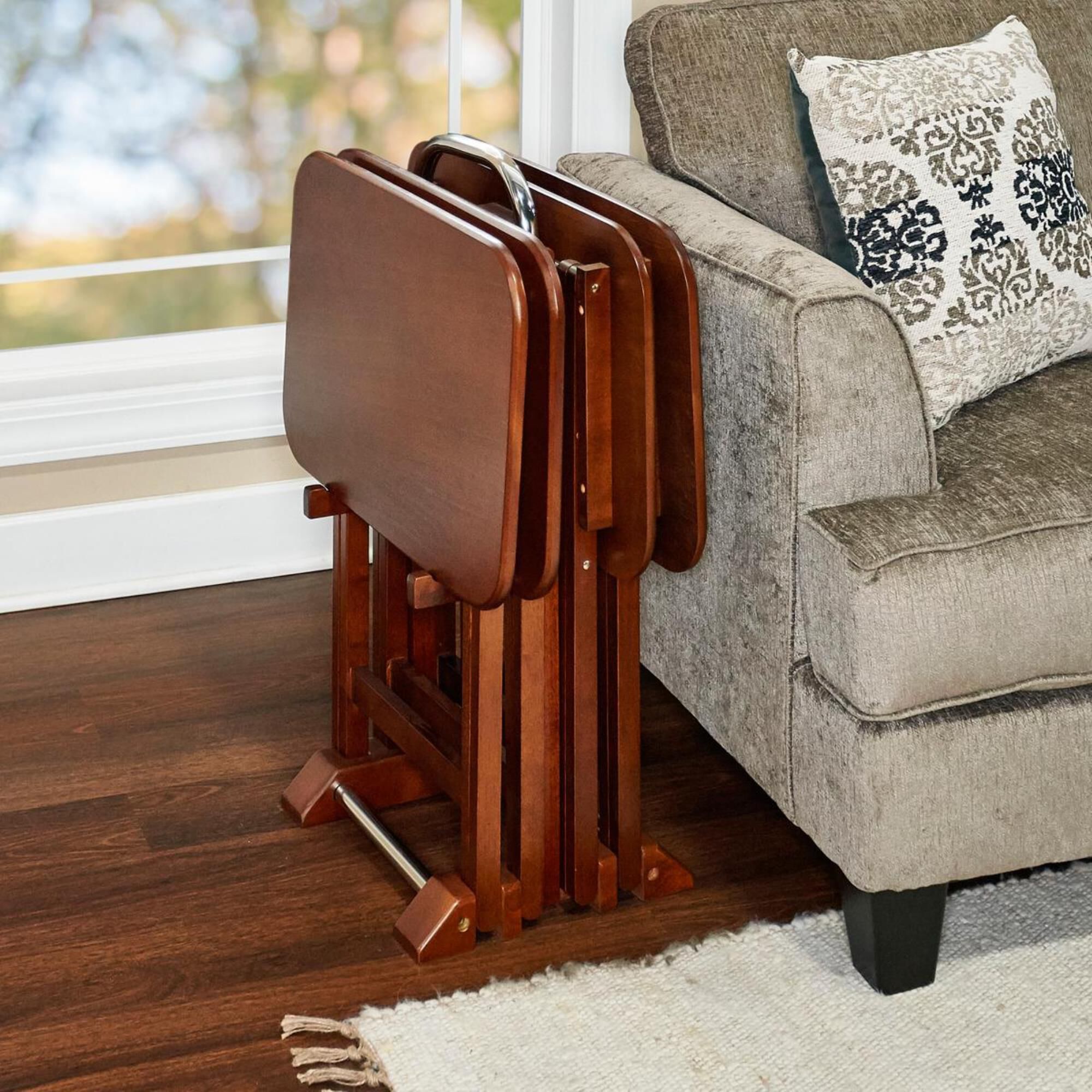 4 wooden tv trays with stand clearance