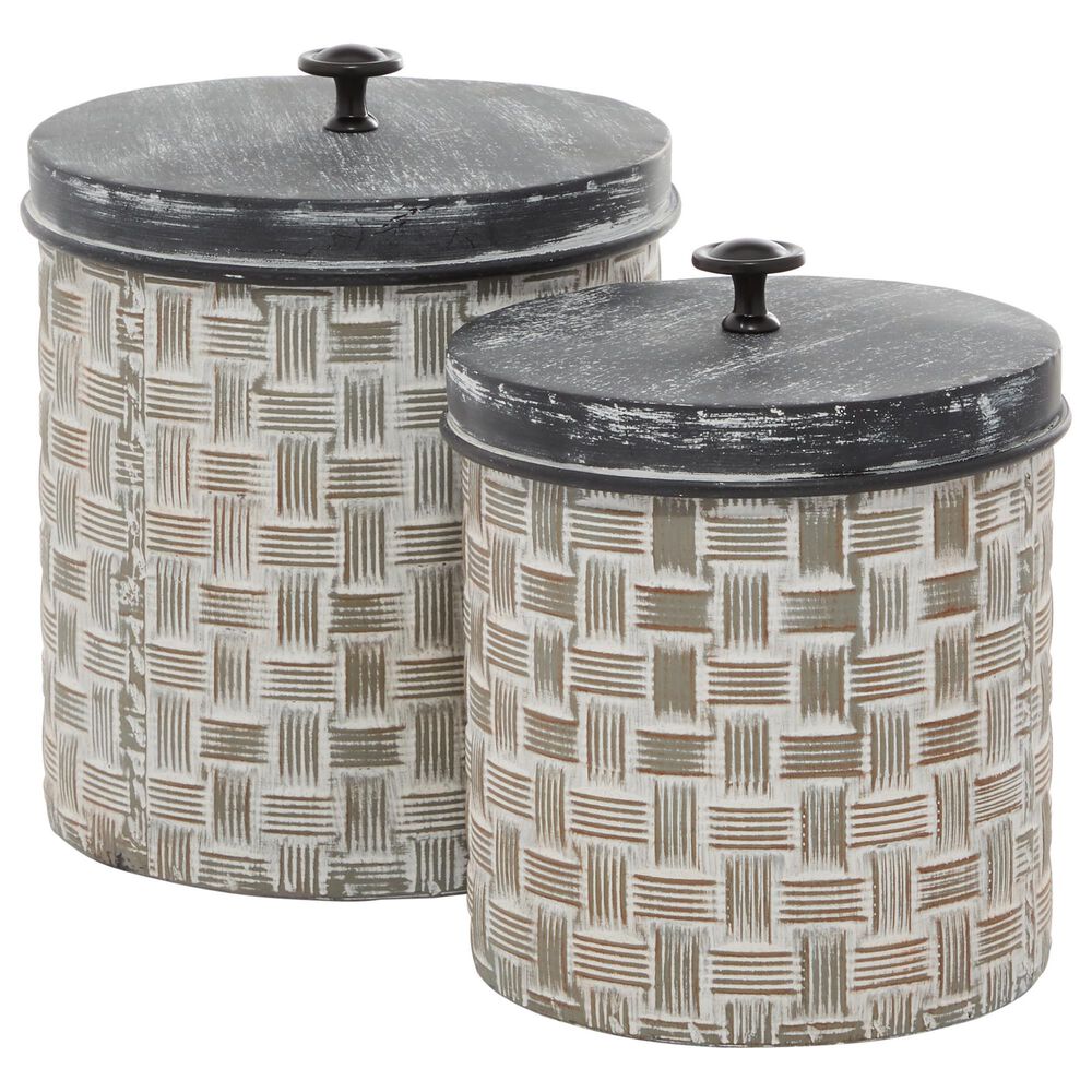 Maple and Jade Farmhouse Metal Decorative Jars in Brown. Black and Grey (Set of 2), , large