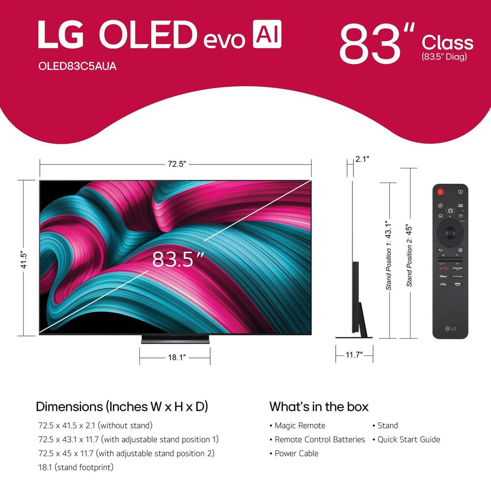 LG 83" Class C5 Series 4K OLED evo AI - Smart TV with 3.1.3 Channel Soundbar System in Black, , large