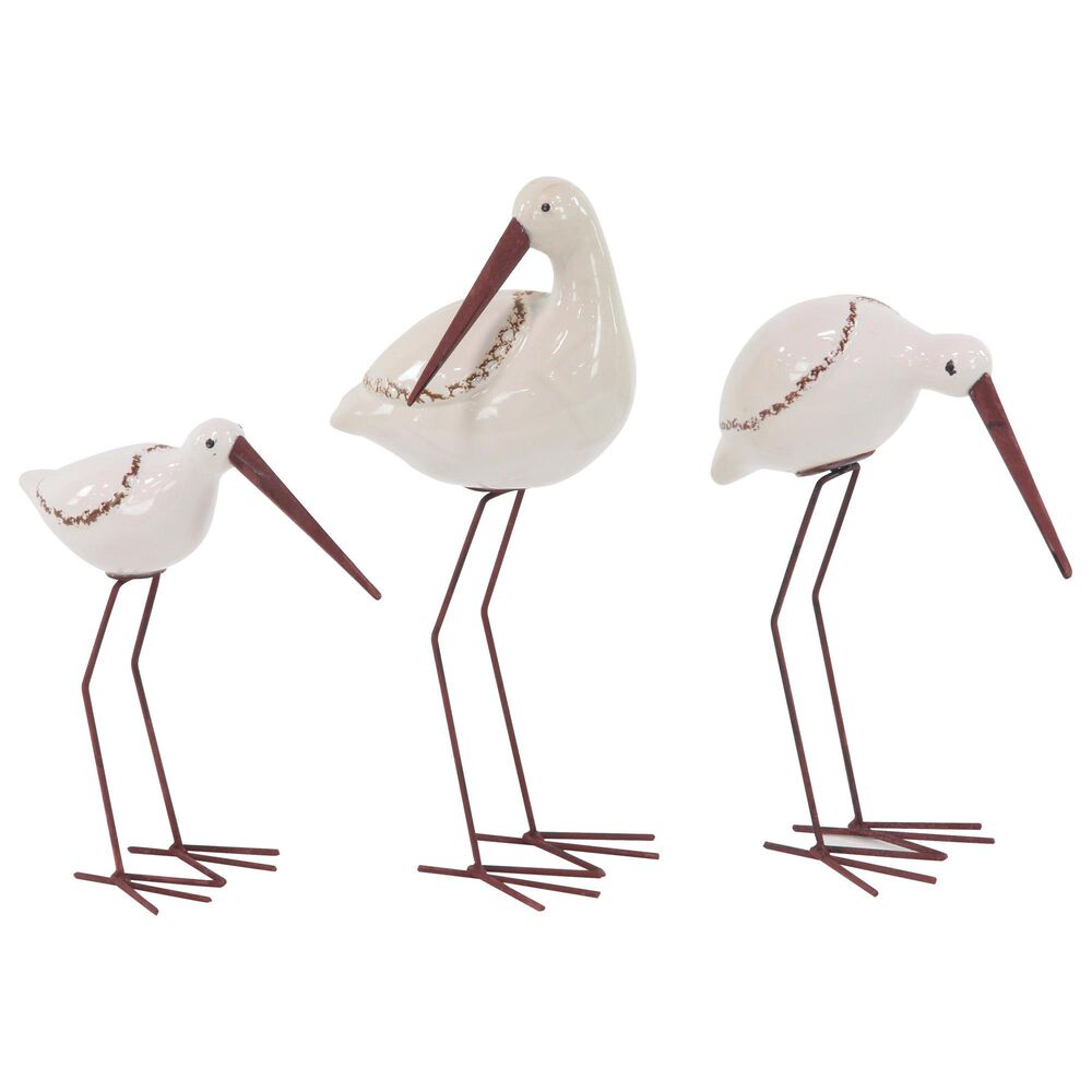 Maple and Jade 3-Piece Bird Decorative Sculpture Set in White and Red-Orange, , large