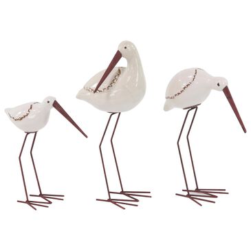 Maple and Jade 3-Piece Bird Decorative Sculpture Set in White and Red-Orange, , large