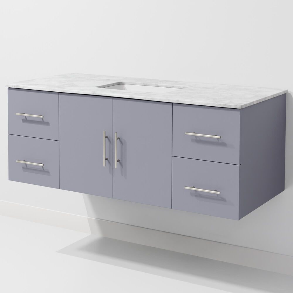 Lexora Home Geneva 48" Single Bathroom Vanity in Dark Grey with 2 cm White Carrara Marble Top and Rectangular Sink, , large