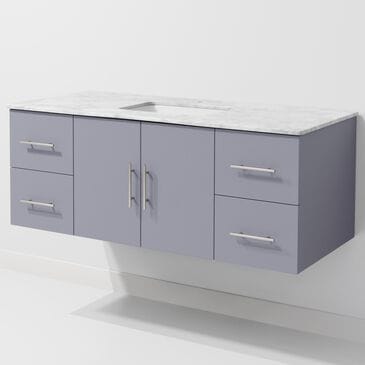 Lexora Home Geneva 48" Single Bathroom Vanity in Dark Grey with 2 cm White Carrara Marble Top and Rectangular Sink, , large