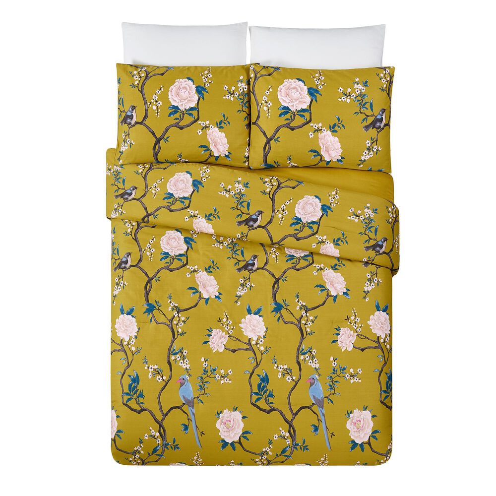 Peking Handicraft Bird Chinoiserie 3-Piece Full/Queen Comforter Set in Gold, , large