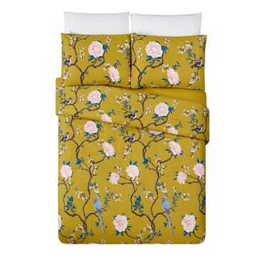 Peking Handicraft Bird Chinoiserie 3-Piece Full/Queen Comforter Set in Gold, , large