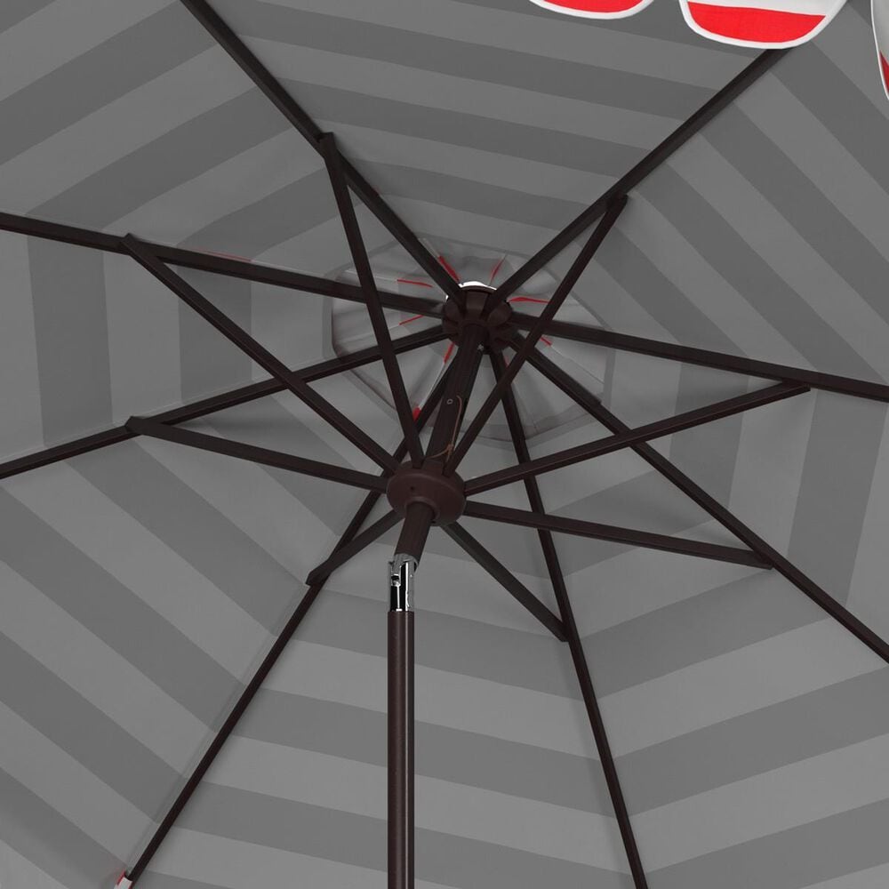 Safavieh Maui Single Scallop Striped 9Ft Crank Red and White Push Button Tilt Umbrella, , large