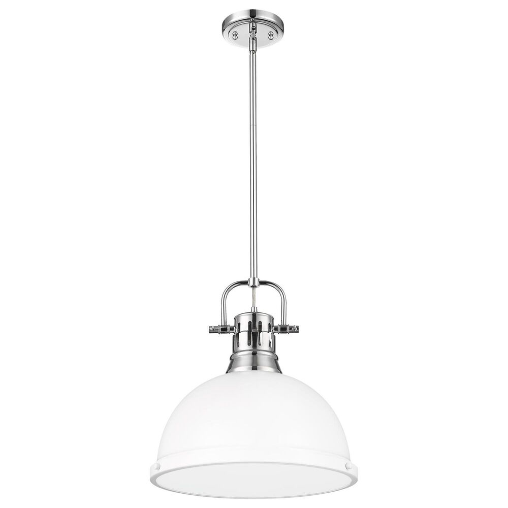 Golden Lighting Duncan 1-Light Pendant with Rod and Matte White Shade in Chrome, , large