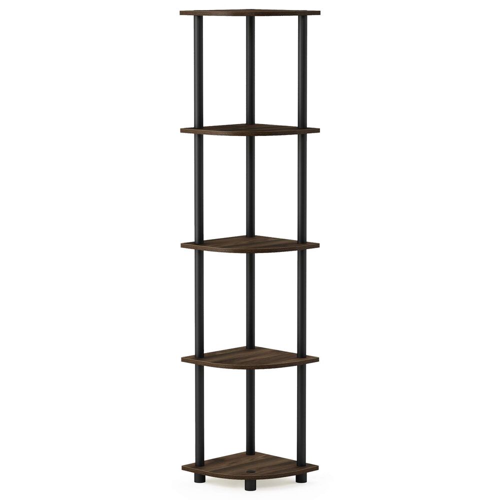 HOMLUX 5-Tier Modern Tall Corner Open Bookshelf in Columbia Walnut and Black, , large