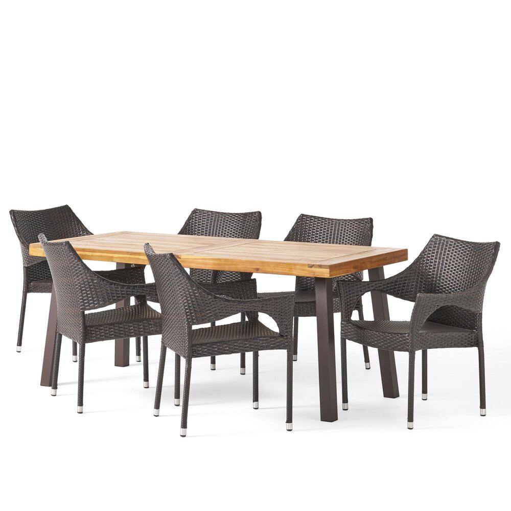 Noble House Piper 7-Piece Patio Dining Set in Teak Brown and Multi-Brown, , large