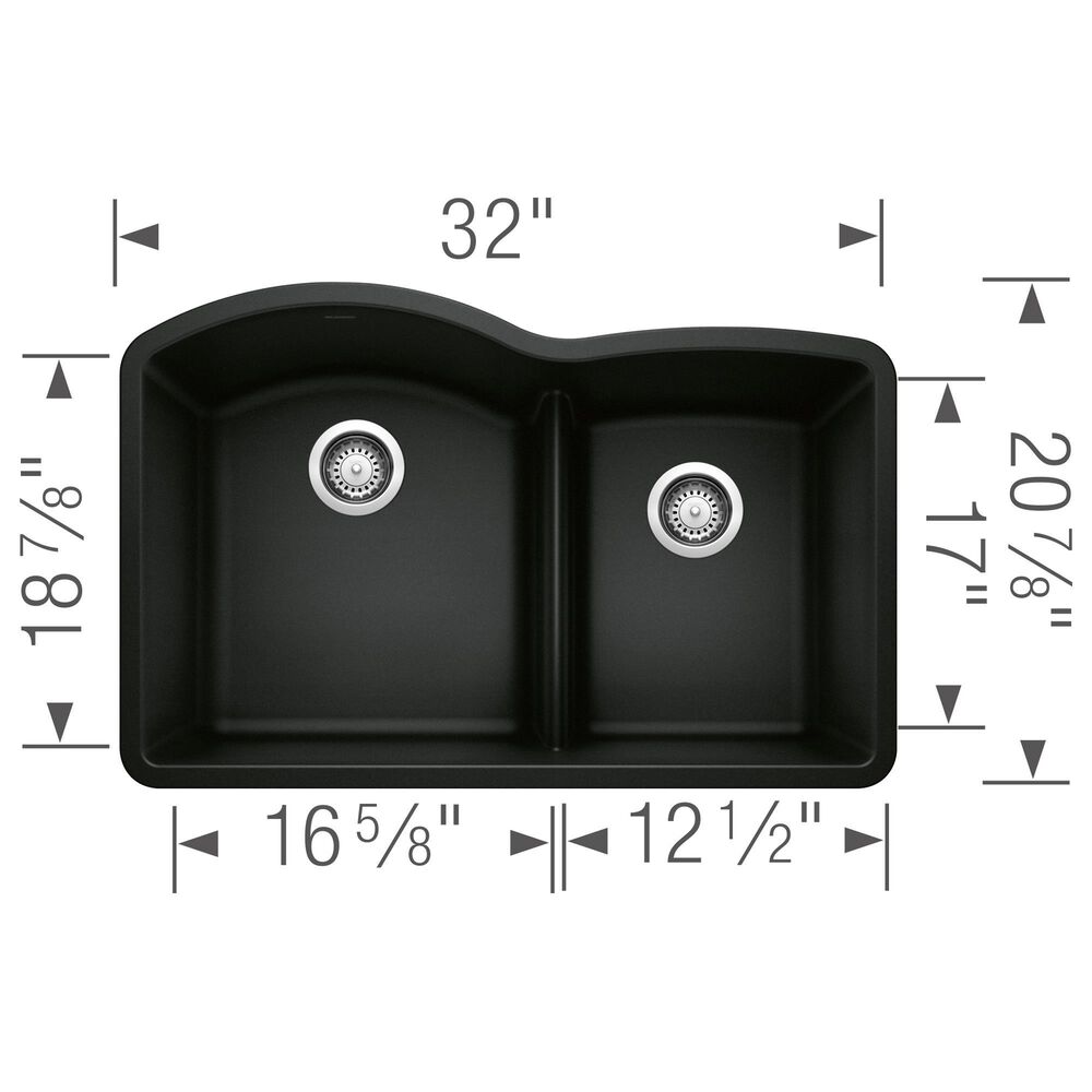 Blanco Diamond 32&quot; 1-3/4 Double Bowl Kitchen Sink with Low Divide in Coal Black, , large
