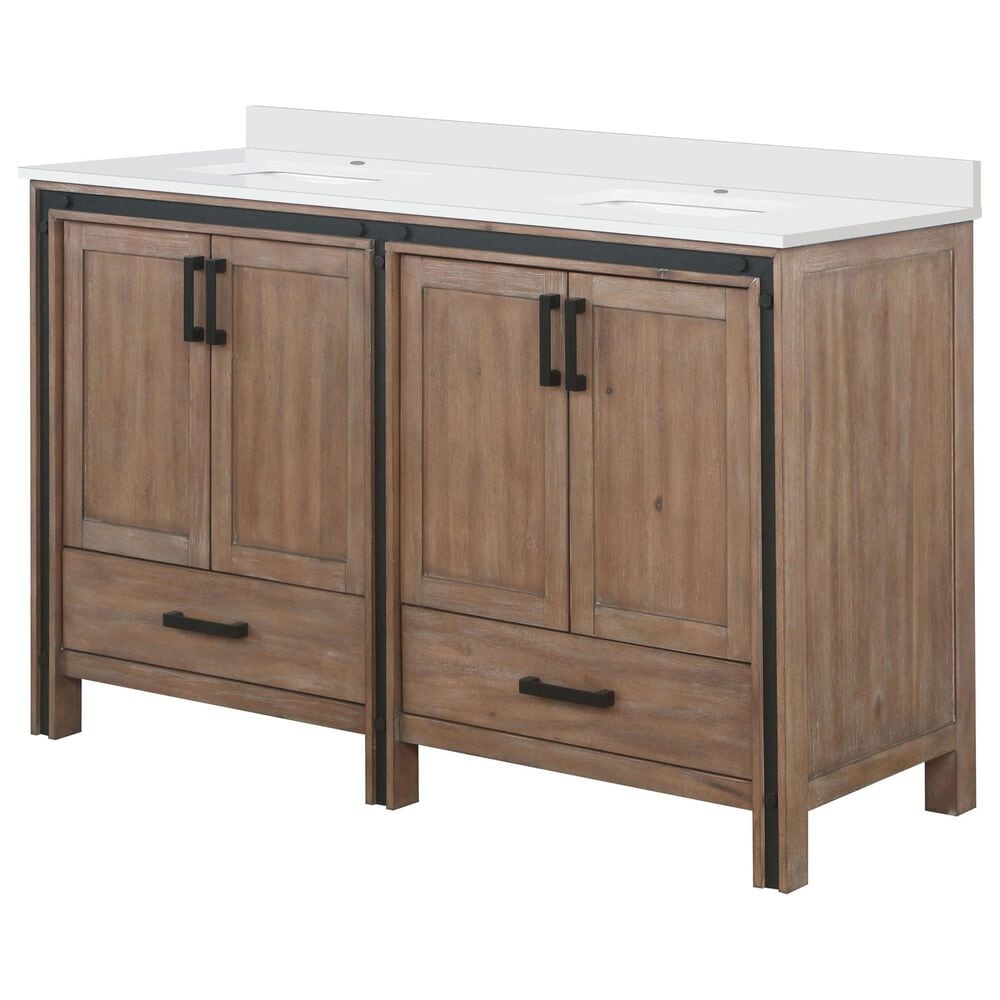 Lexora Home Ziva 60" Double Bathroom Vanity in Rustic Barnwood with 2 cm White Cultured Marble Top and Rectangular Sinks, , large