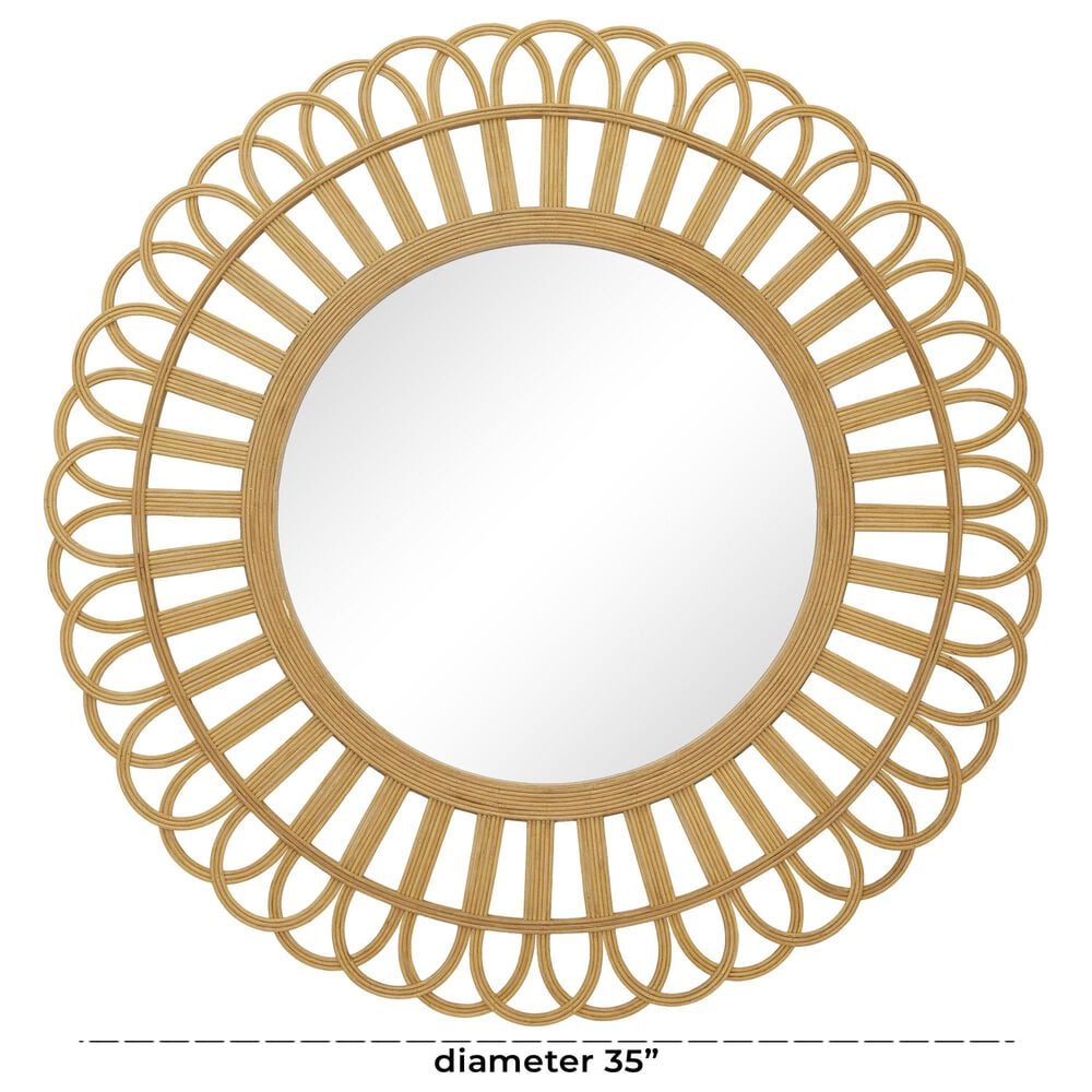 Maple and Jade 35&quot; Handmade Woven Floral Wall Mirror with Beaded Accents in Brown, , large