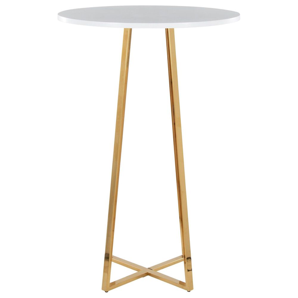 LumiSource Cosmo Bar Table in Gold Metal and White Wood, , large