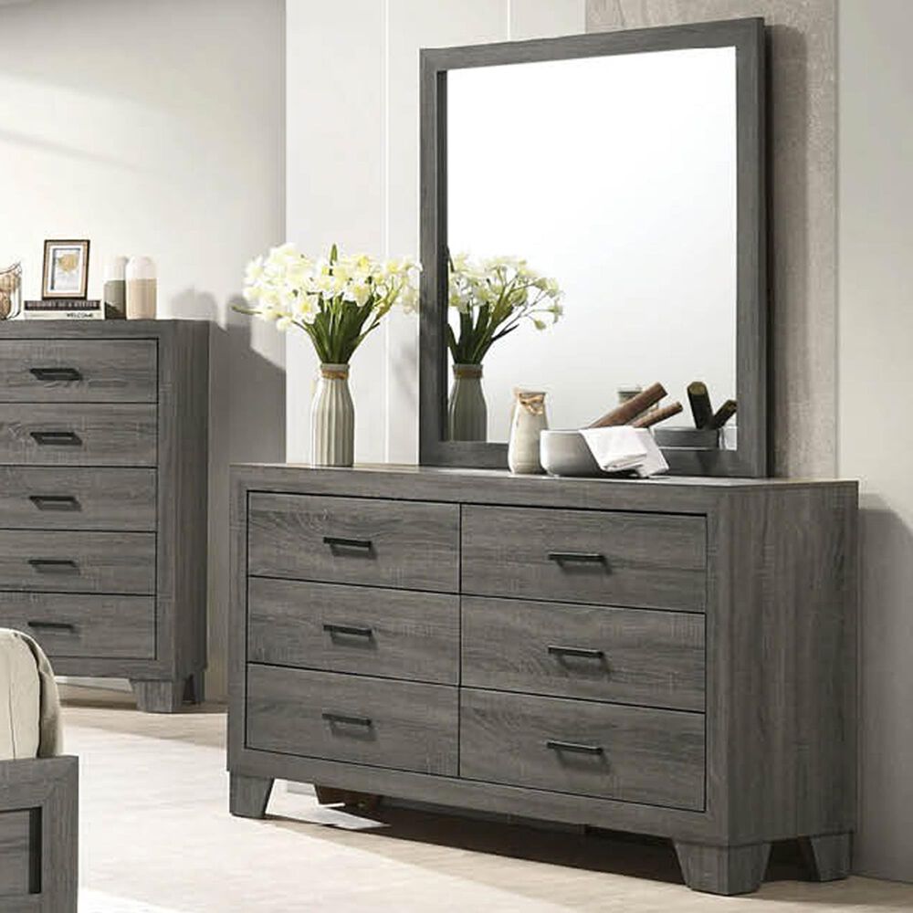 Titanic Furniture Durham 6-Drawer Dresser and Mirror Set in Gray, , large