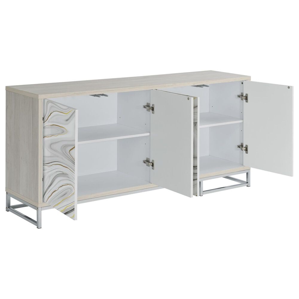 Steve Silver Mike 4-Door Sideboard in White, Gray, Yellow, Bronze and Chrome, , large