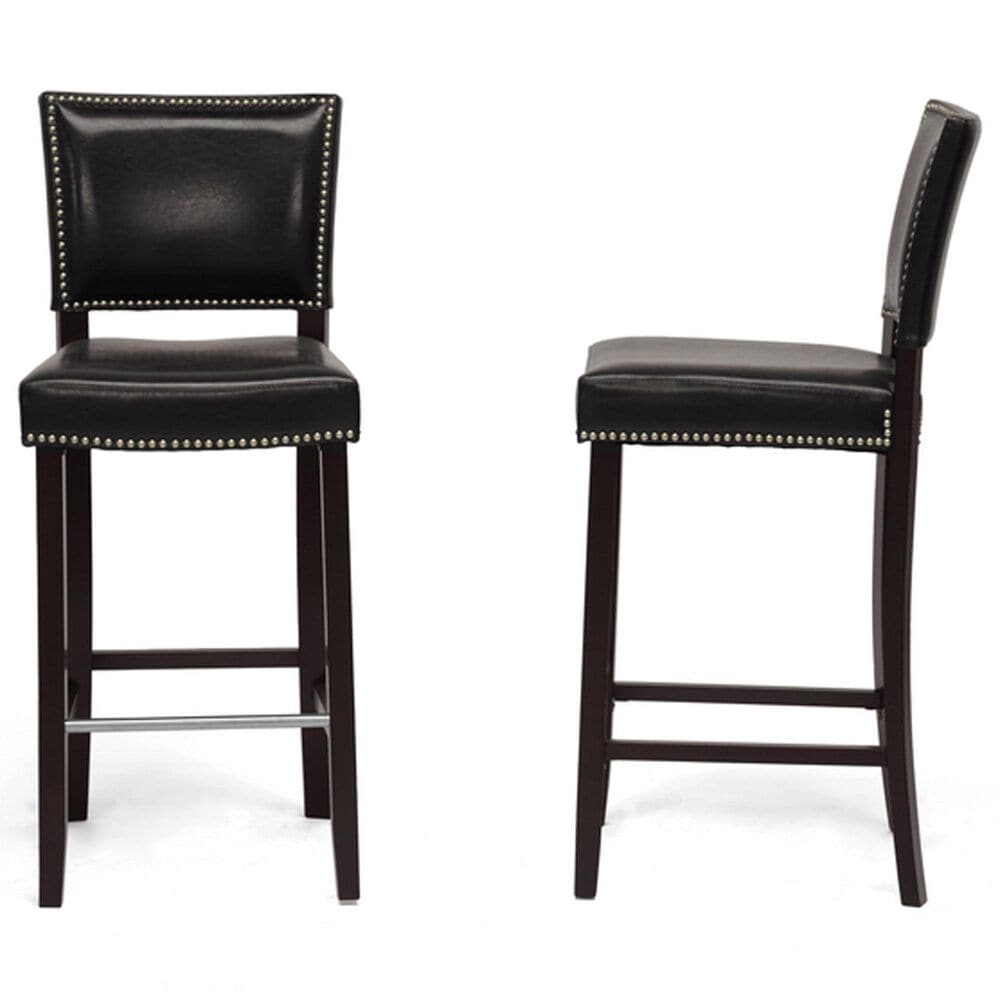 Baxton Studio Aries Bar Stool with Black Cushion in Dark Brown and Stainless Steel (Set of 2), , large