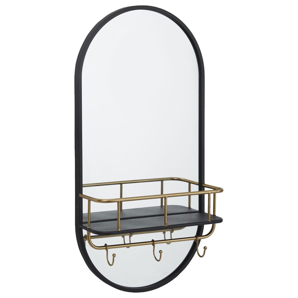 Maple and Jade Metal Oval Wall Mirror with 1 Shelf in Matte Black, , large